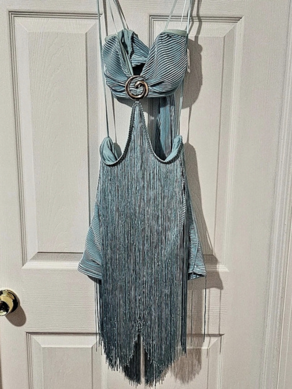 Purchased in Miami Bikini Outlet Cutout Fringe Mini Dress Blue